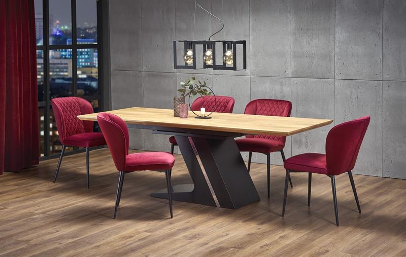 Természetes fa hatású bővíthető étkezőasztal (bársony székekkel, több
