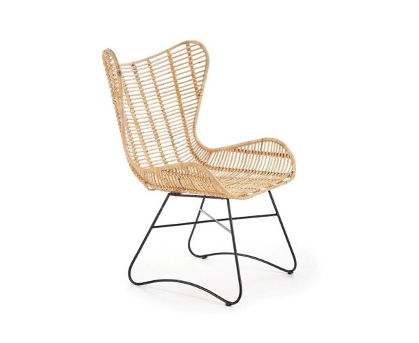 Modern rattan fotel, fekete fém lábbal