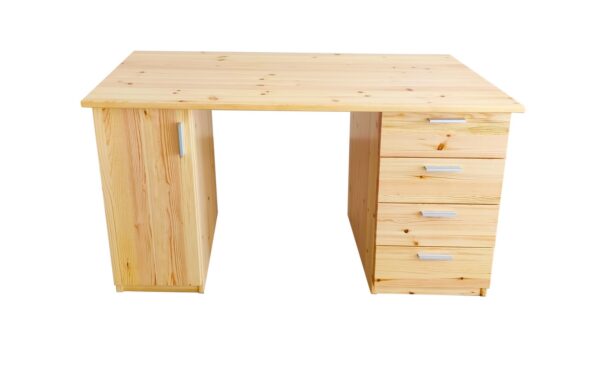 Modern fenyő íróasztal, 4 fiókos, ajtós
